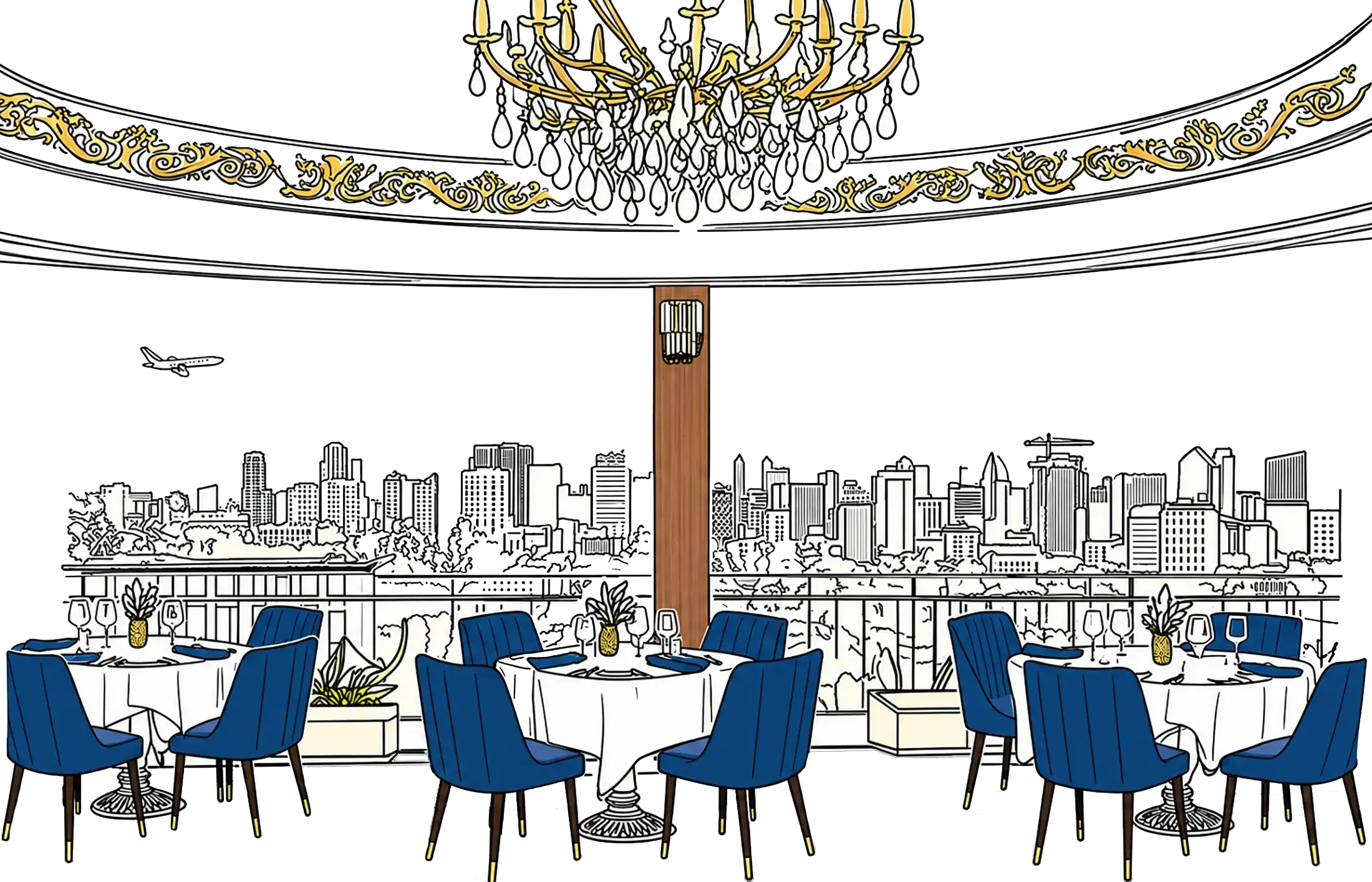 Illustration of the dining room at Mister A's