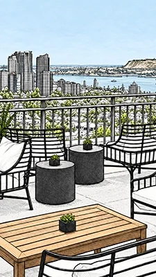 Outdoor patio dining for private events and parties in San Diego at Mister A's restaurant